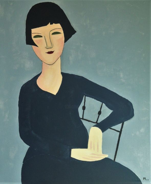 Painting titled "Femme assise avec v…" by Marie Normand, Original Artwork, Acrylic