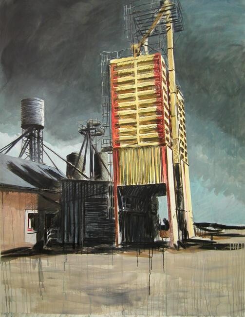 Painting titled "Grand silo jaune" by Marie-Odile Ginies, Original Artwork
