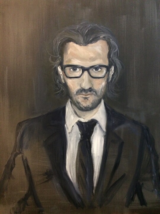 Painting titled "Beigbeder" by Marie Pascale Martins, Original Artwork, Oil Mounted on Wood Stretcher frame