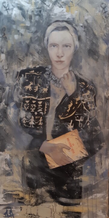 Peinture intitulée "simone de Beauvoir" par Marie Pascale Martins, Œuvre d'art originale, Huile Monté sur Châssis en bois