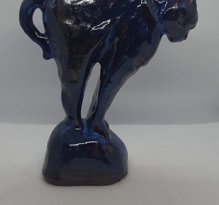 Sculpture titled "chat silhouette ble…" by Marie Pascale Martins, Original Artwork, Ceramics