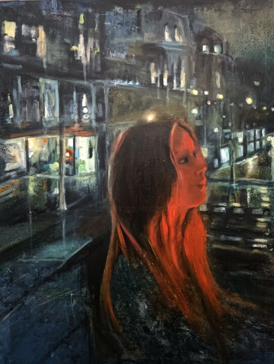 Painting titled "Nocturne Méditation…" by Marie Pascale Martins, Original Artwork, Oil