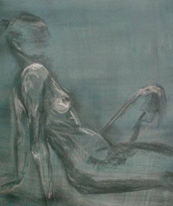 Drawing titled "nu femme sur gris b…" by Marie Pascale Martins, Original Artwork, Charcoal
