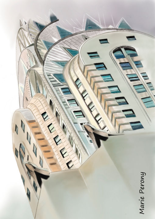 Schilderij getiteld "Chrysler Building" door Marie Perony, Origineel Kunstwerk, Digitaal Schilderwerk Gemonteerd op Frame vo…
