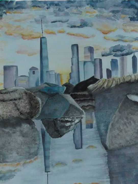 Peinture intitulée "New york Rocks, wat…" par Marie Perony, Œuvre d'art originale, Aquarelle