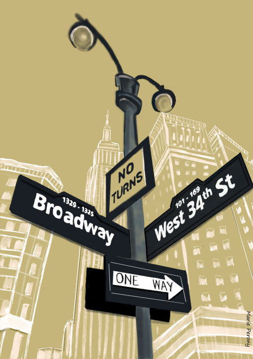 Arts numériques intitulée "Brodway Street" par Marie Perony, Œuvre d'art originale, Peinture numérique