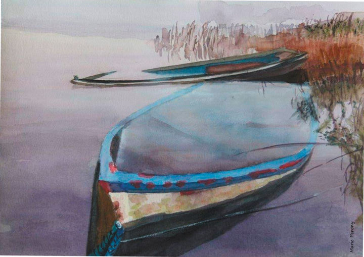Peinture intitulée "Barque coulée" par Marie Perony, Œuvre d'art originale, Aquarelle