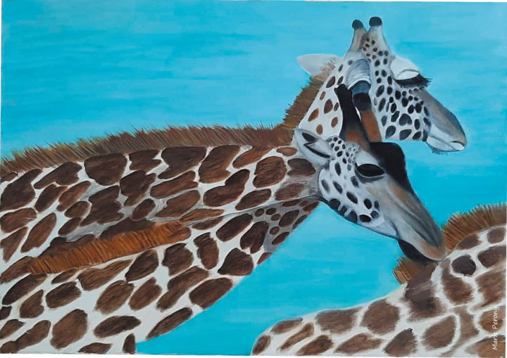 Pittura intitolato "Famille girafes" da Marie Perony, Opera d'arte originale, Olio