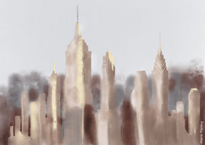 「NewYork skyline in…」というタイトルの絵画 Marie Peronyによって, オリジナルのアートワーク, デジタル絵画