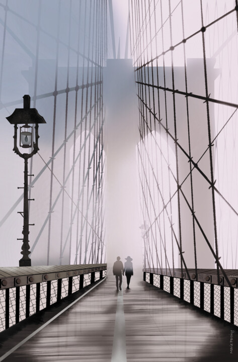 Peinture intitulée "Couple sur Brooklyn…" par Marie Perony, Œuvre d'art originale, Peinture numérique