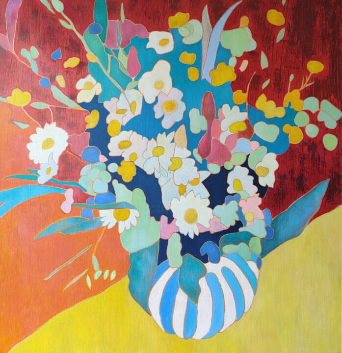 Painting titled "Le bouquet bigouden" by Marie-Pierre Autonne, Original Artwork, Oil Mounted on Wood Stretcher frame