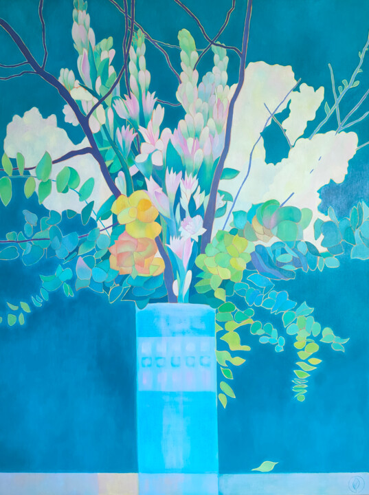 Peinture intitulée "L'été bleu" par Marie-Pierre Autonne, Œuvre d'art originale, Huile Monté sur Châssis en bois