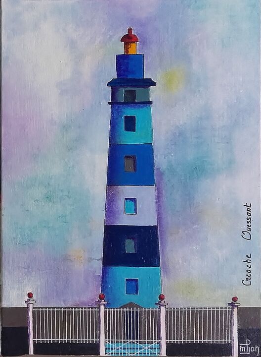 Pintura intitulada "phare du Creach" por Marie-Pierre Jan, Obras de arte originais, Acrílico Montado em Cartão