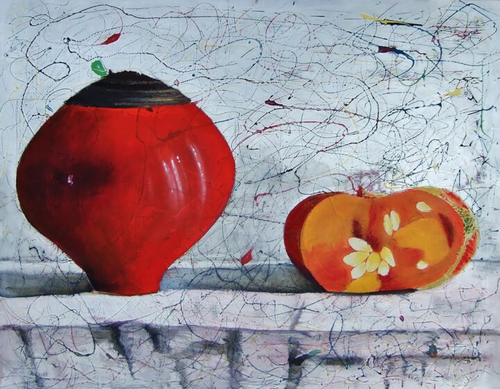 Painting titled "Nature morte" by Marie-Pierre Jan, Original Artwork, Acrylic