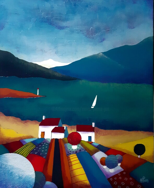 Pintura intitulada "Le Lac 1" por Marie-Pierre Jan, Obras de arte originais, Acrílico Montado em Armação em madeira