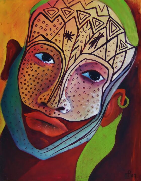 Schilderij getiteld "L'Africain" door Marie-Pierre Jan, Origineel Kunstwerk, Acryl