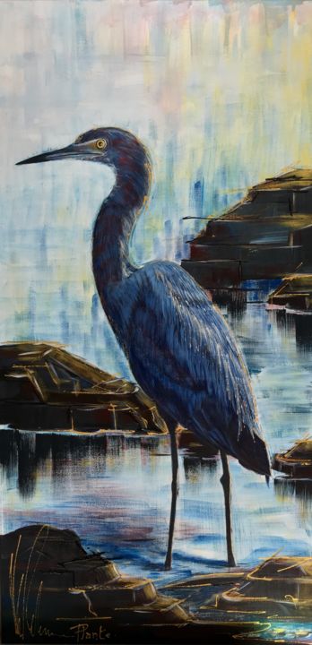 Painting titled "La grande bleue" by Marie Plante, Original Artwork, Acrylic