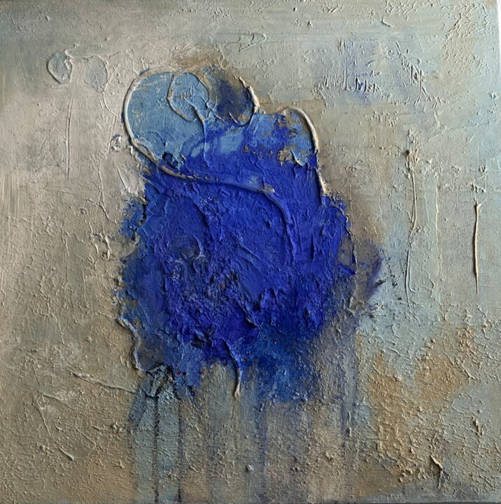 Painting titled "Bleu 2024" by Marie Rouach, Original Artwork, Pigments Mounted on Wood Stretcher frame