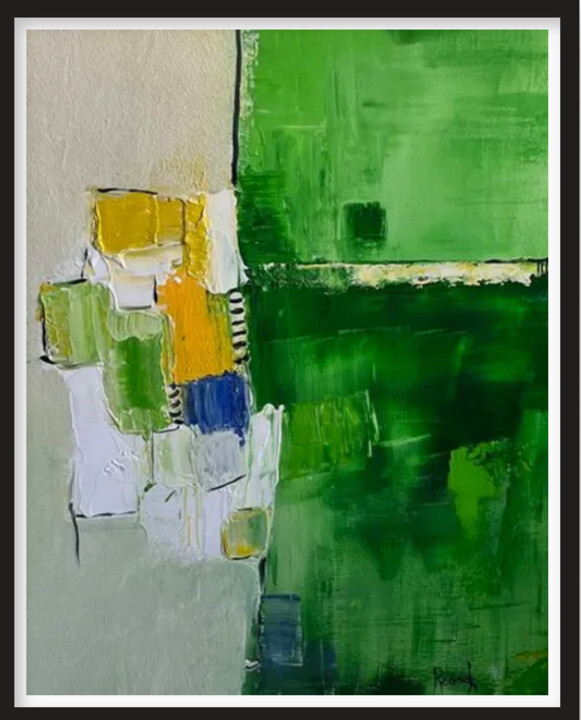 Картина под названием "Abstrait vert" - Marie Rouach, Подлинное произведение искусства, Акрил Установлен на Деревянная рама…