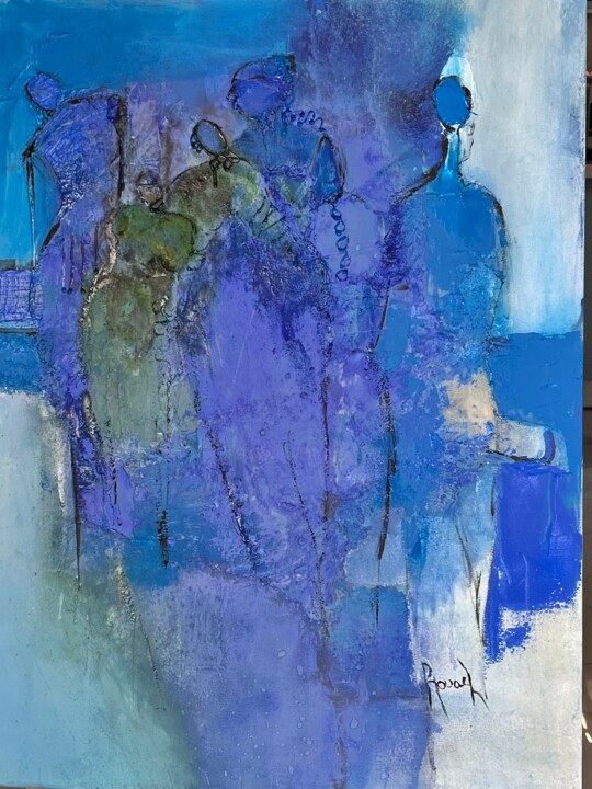 Painting titled "Bleues" by Marie Rouach, Original Artwork, Acrylic Mounted on Wood Stretcher frame
