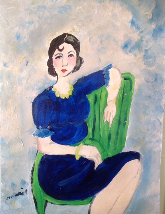 Painting titled "sur une chaise verte" by Marie Rouach, Original Artwork