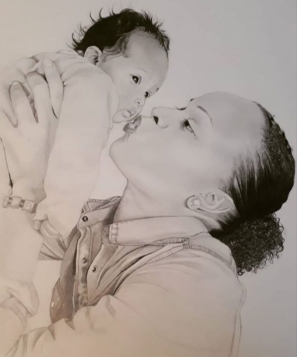 Dessin intitulée "Amour maternel" par Marie Saint Martin, Œuvre d'art originale, Graphite