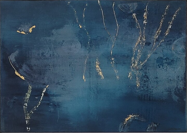 Peinture intitulée "Bleu&or" par Marie Savrimoutou (Marie Artist), Œuvre d'art originale, Acrylique Monté sur Châssis en bois