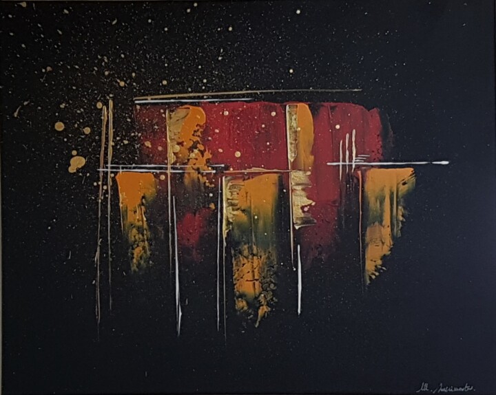 Painting titled "Feu" by Marie Savrimoutou (Marie Artist), Original Artwork, Acrylic Mounted on Wood Stretcher frame