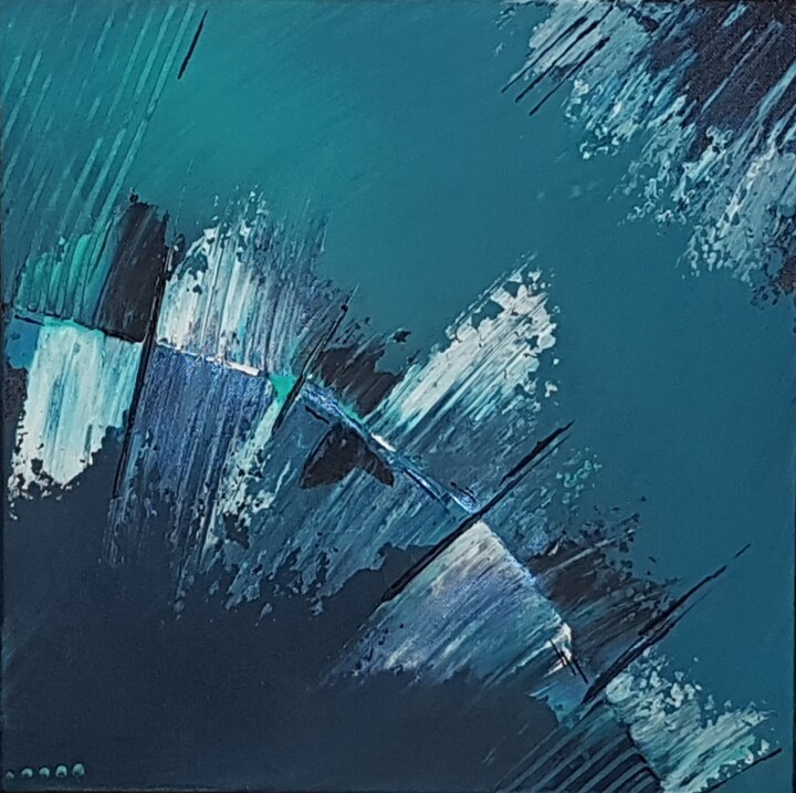 Painting titled "Blue" by Marie Savrimoutou (Marie Artist), Original Artwork, Acrylic Mounted on Wood Stretcher frame