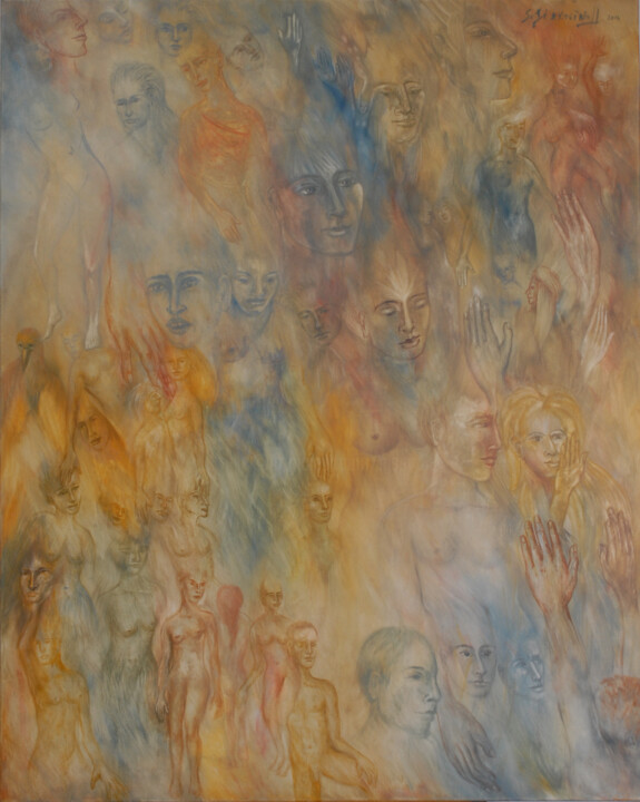 Painting titled "48-personnages-7-ma…" by Marie-Sophie Ewreïnoff (Sofi Ewreïnoff), Original Artwork, Oil