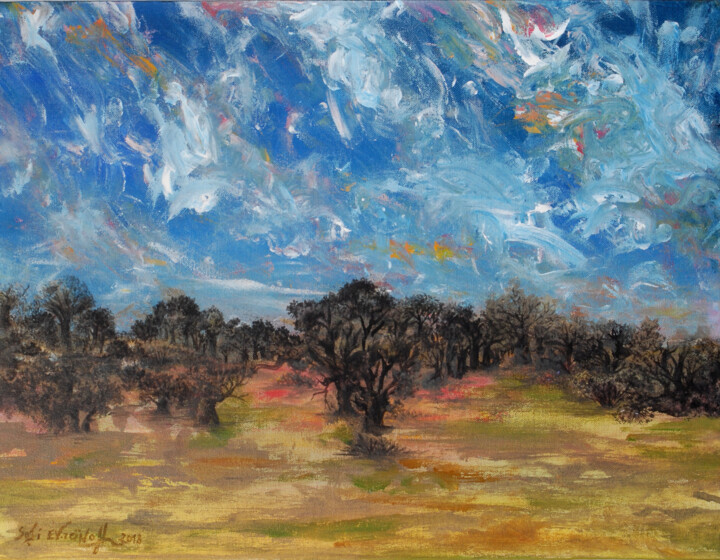 Pittura intitolato "Paysage au ciel tou…" da Marie-Sophie Ewreïnoff (Sofi Ewreïnoff), Opera d'arte originale, Acrilico
