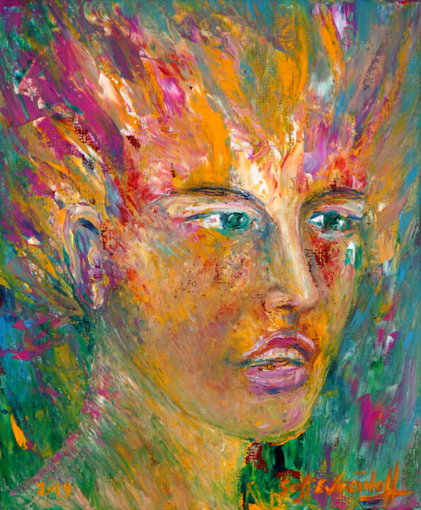 Painting titled "dévisagé 15" by Marie-Sophie Ewreïnoff (Sofi Ewreïnoff), Original Artwork, Oil