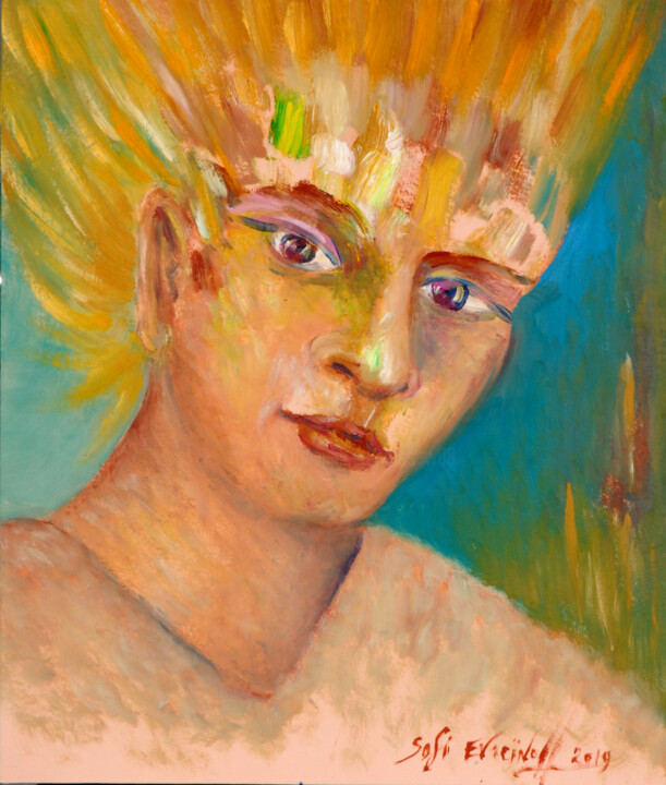 Painting titled "dévisagé 20" by Marie-Sophie Ewreïnoff (Sofi Ewreïnoff), Original Artwork, Oil