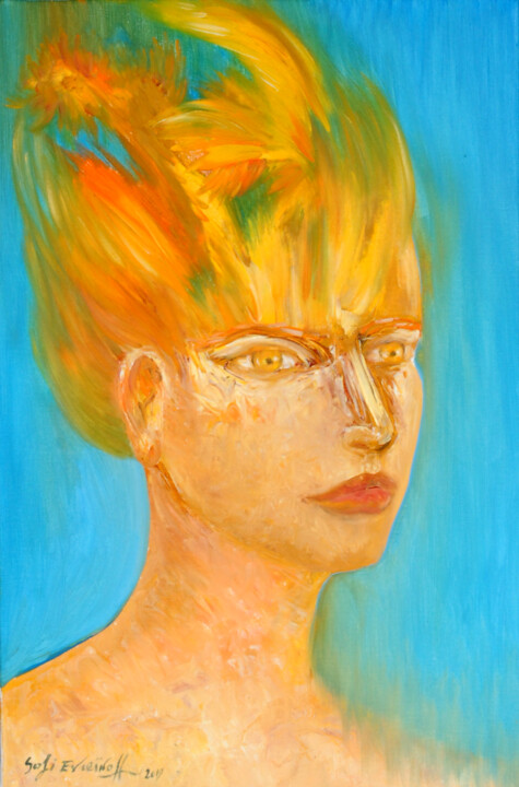 Peinture intitulée "indomptable blonde" par Marie-Sophie Ewreïnoff (Sofi Ewreïnoff), Œuvre d'art originale, Huile