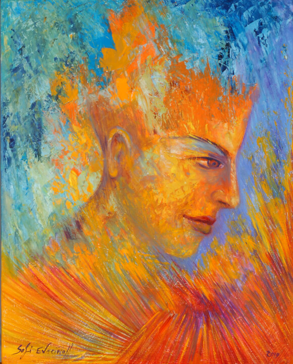 Painting titled "profil rayonnant" by Marie-Sophie Ewreïnoff (Sofi Ewreïnoff), Original Artwork, Oil