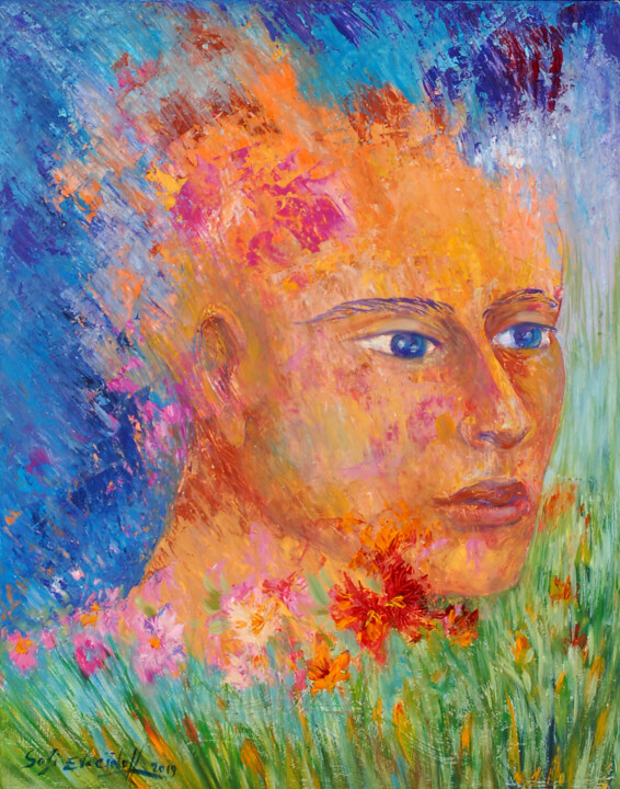 Peinture intitulée "femme fleurie" par Marie-Sophie Ewreïnoff (Sofi Ewreïnoff), Œuvre d'art originale, Huile