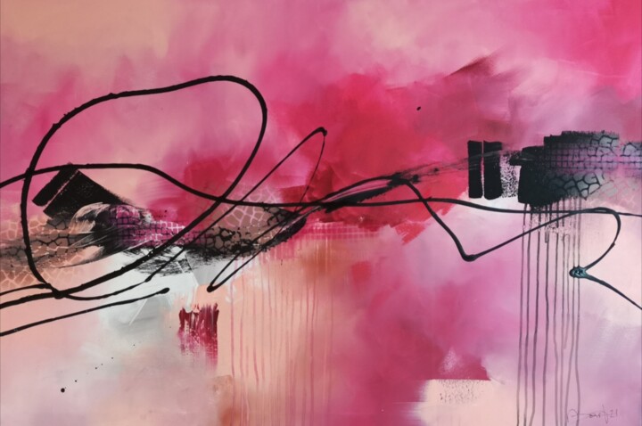 Painting titled "pink worlds 02" by Marie-Therese Abart, Original Artwork, Acrylic Mounted on Wood Stretcher frame