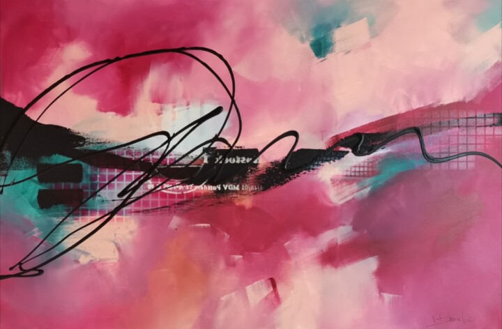 Painting titled "pink worlds 01" by Marie-Therese Abart, Original Artwork, Acrylic Mounted on Wood Stretcher frame