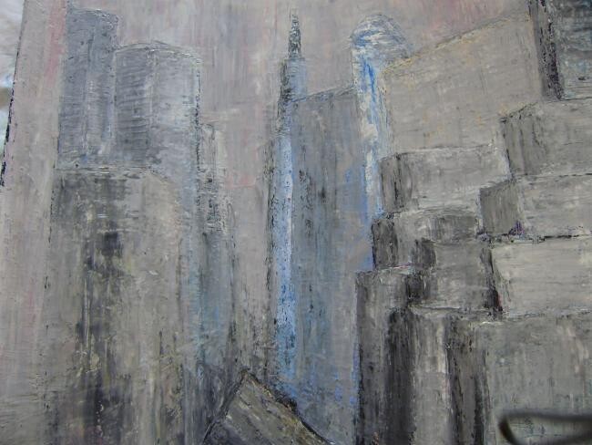 Painting titled "Brumes sur NYC" by Marie Therese Vion, Original Artwork, Oil