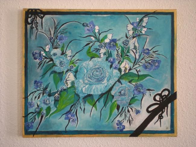 Painting titled "Fleurs bleues" by Marie47, Original Artwork, Oil