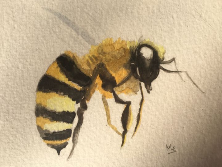 Painting titled "Abeille" by Marie Eve Platen, Original Artwork, Watercolor