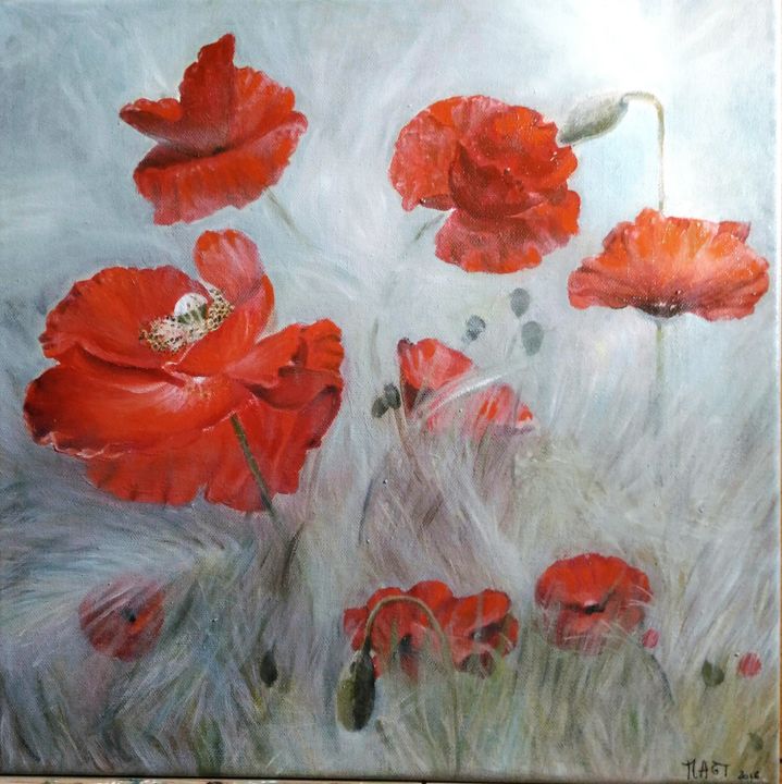 Painting titled "coquelicots" by Marie Ange Trichereau, Original Artwork, Oil