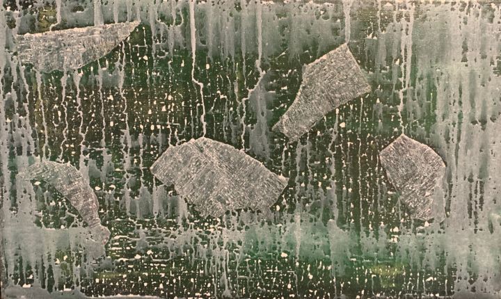 Painting titled "GREEN RAIN ." by Marie Anne Baron, Original Artwork, Collages