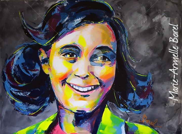 Painting titled "Anne-Frank ou l'Esp…" by Marie-Armelle Borel, Original Artwork, Acrylic Mounted on Wood Stretcher frame