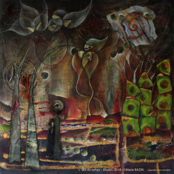 제목이 "L'OEIL DU TEMPS"인 미술작품 Marie Bazin로, 원작, 아크릴 나무 들것 프레임에 장착됨