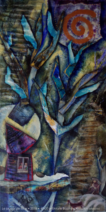 제목이 "LE JOUEUR DE FLÛTE"인 미술작품 Marie Bazin로, 원작, 아크릴 나무 들것 프레임에 장착됨