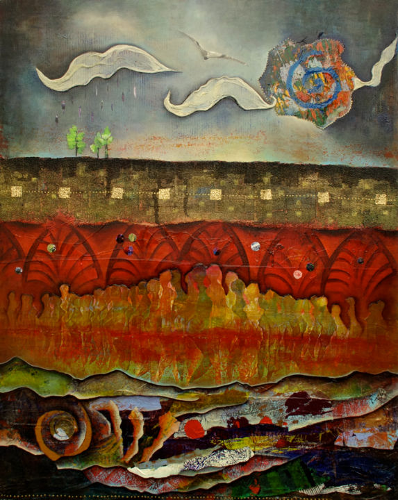 Pittura intitolato "AU LOIN GRONDE L'OR…" da Marie Bazin, Opera d'arte originale, Acrilico