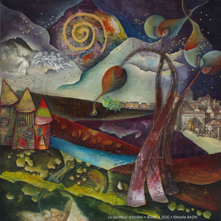 Peinture intitulée "LE SOUFFLEUR D'ÉTOI…" par Marie Bazin, Œuvre d'art originale, Acrylique Monté sur Châssis