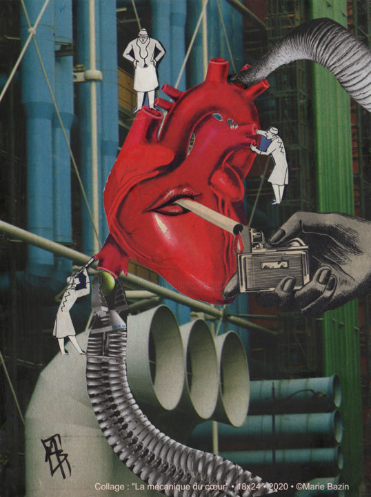 Collages intitulée "LA MÉCANIQUE DES CŒ…" par Marie Bazin, Œuvre d'art originale, Collages Monté sur Autre panneau rigide