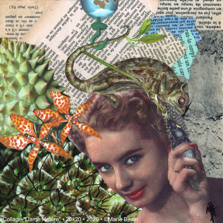 Collages intitulée "DAME NATURE" par Marie Bazin, Œuvre d'art originale, Collages